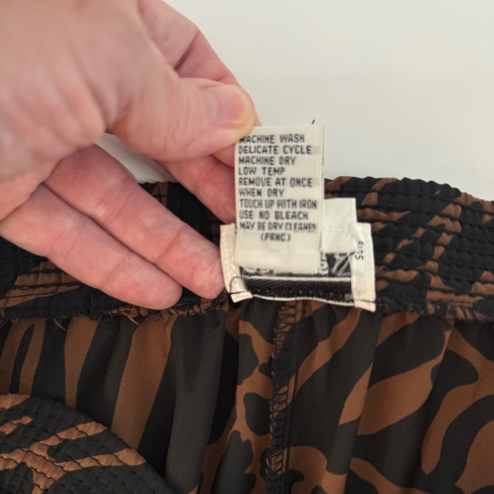 Vintage Campus Casuals Skirt Brown Black Animal Print Retro Elastic Waist Size 8 - Picture 8 of 8